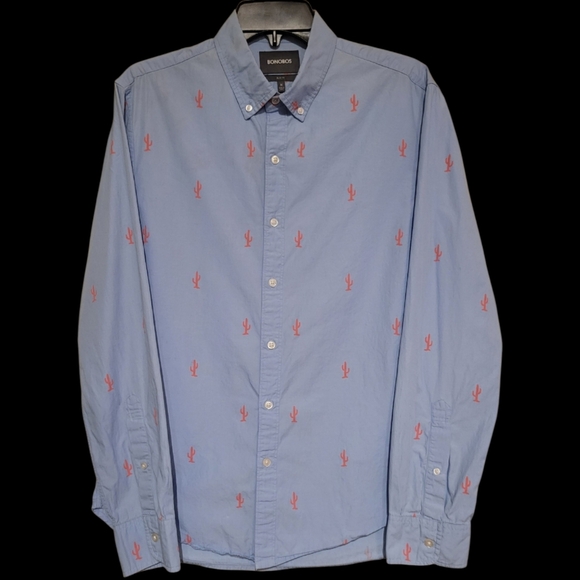 Bonobos Other - Bonobos Long Sleeve Button Front Shirt Blue Pink Cactus Slim Fit Medium